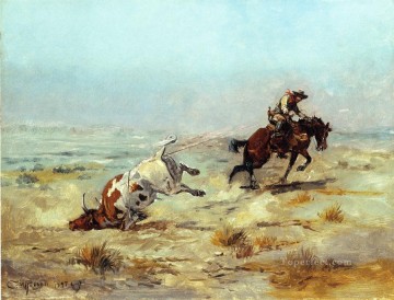 Lazo de un novillo vaquero Charles Marion Russell Indiana Pinturas al óleo